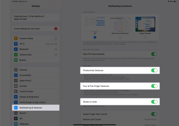 Home and multitasking gestures Home and multitasking gestures