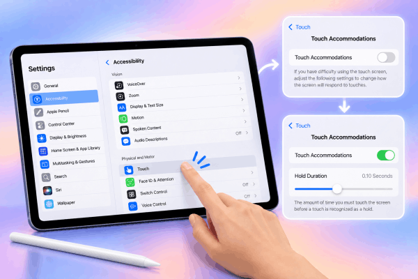 Adjust iPadOS accessibility touch settings Adjust iPadOS accessibility touch settings